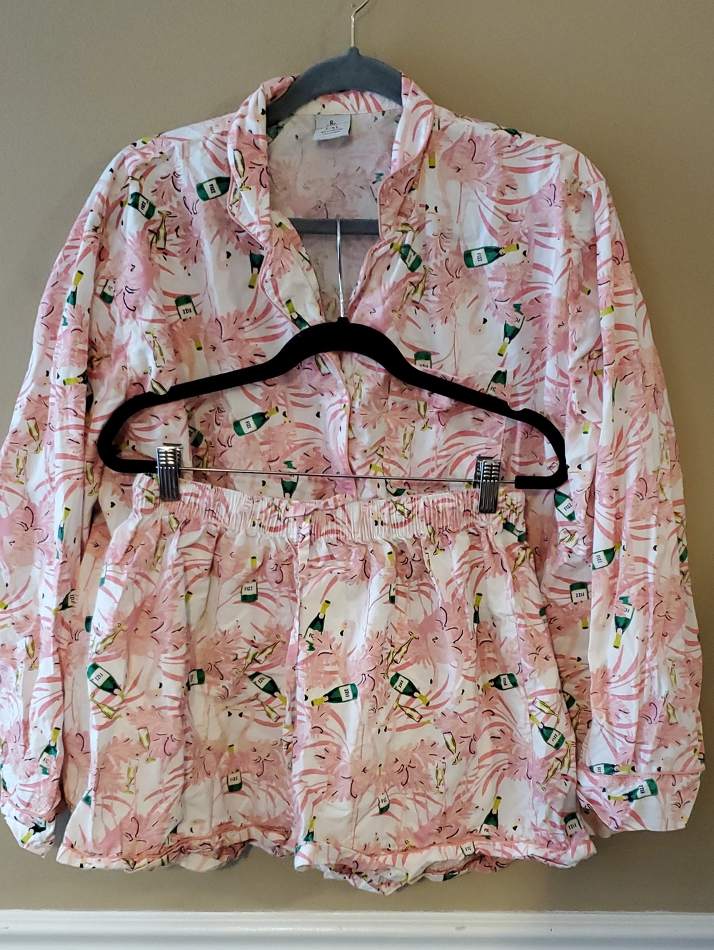 8 Oak Lane Flamingo Bubbly Long Sleeve Shorts Pajama Set Size L/XL - Picture 2 of 8